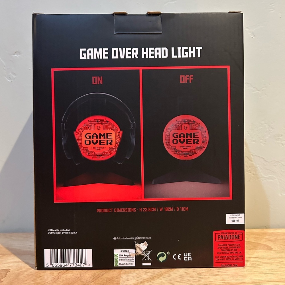 Paladone Game Over Light Up Freestanding Headphone Holder. Brand New In Box - Picture 5 of 12